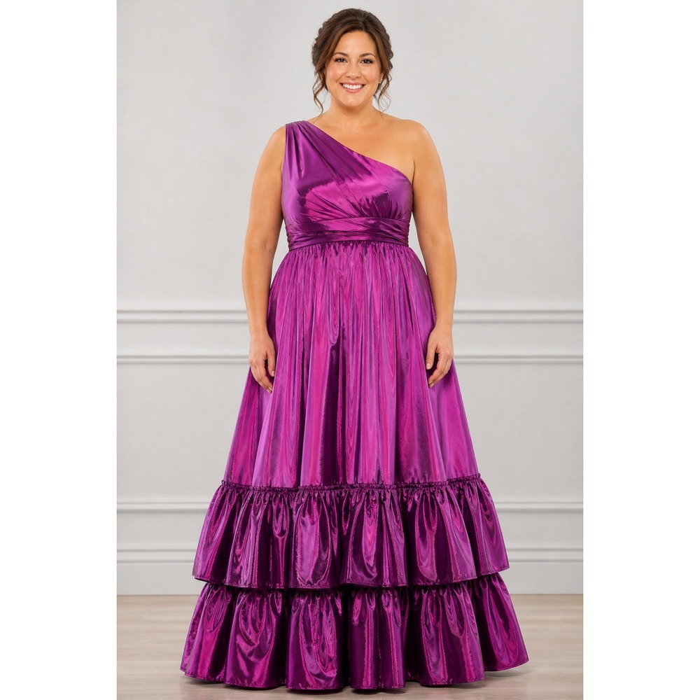 Mac Duggal 68527 One Shoulder Tiered Taffeta Gown Magenta Purple  Size 20W